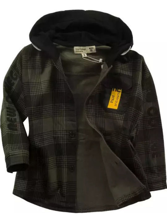 Kids Checked Shirt Long Sleeve Green