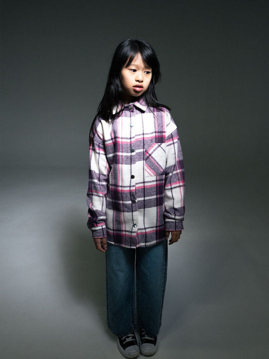 Kids Checked Shirt Long Sleeve White