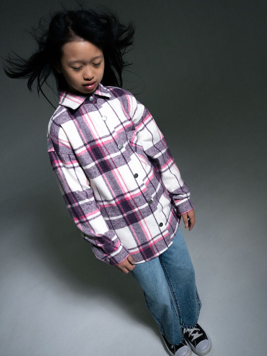 Kids Checked Shirt Long Sleeve White