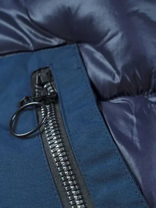 Παιδικό Καπιτονέ Μπουφάν Κοντό με Κουκούλα Μπλε