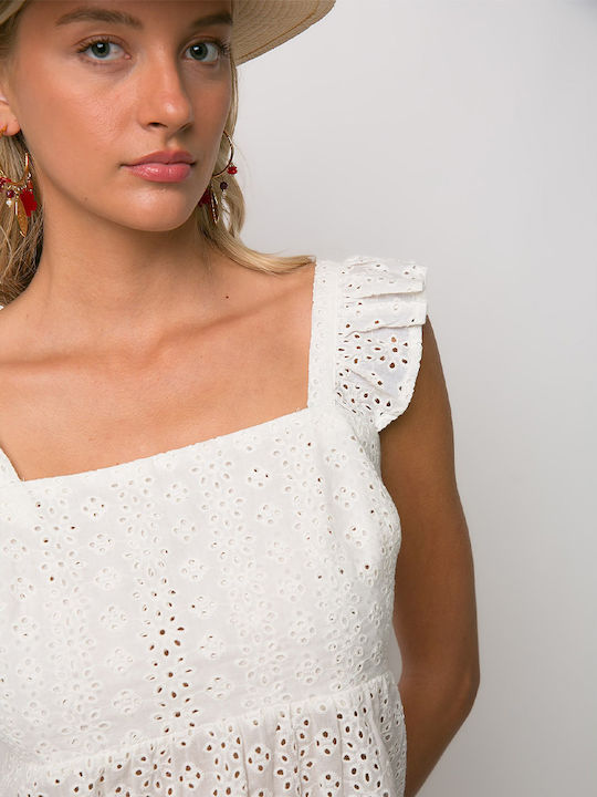 Damen Bluse Baumwolle mit Spaghetti-Träger Weiß