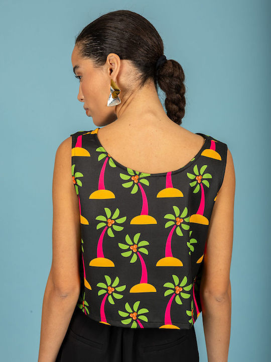 Women's Crop Top with Spaghetti Straps & V-Neck Black