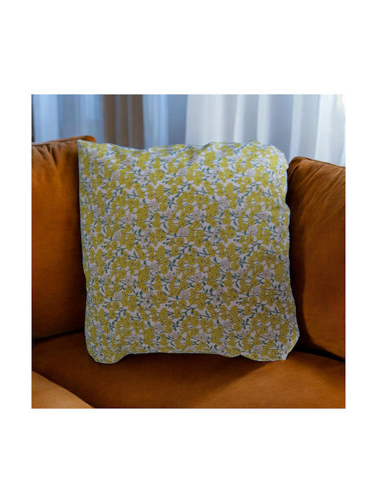 Oxygen Διακοσμητική Μαξιλαροθήκη Eco Text Fabric Κίτρινη 45x45εκ.