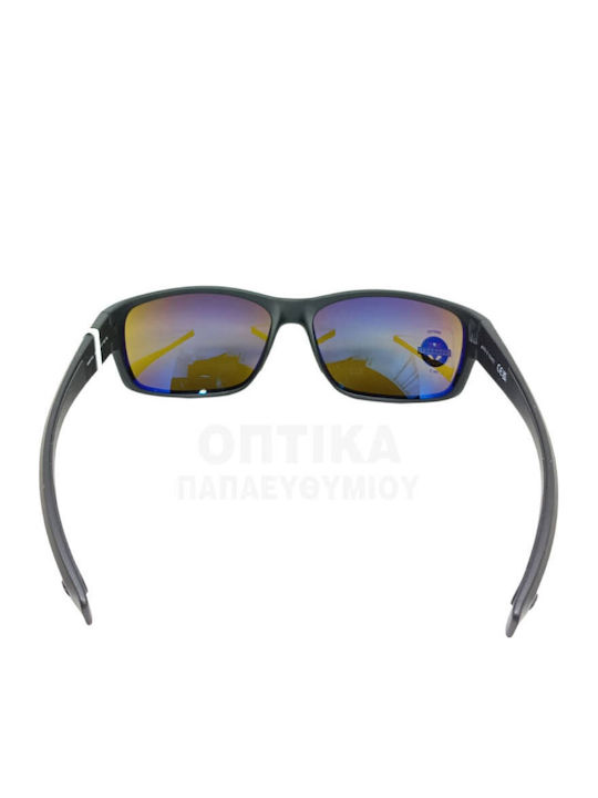 Racing Male Sunglasses With Black Horn-Rimmed Frame And Yellow Polarized Mirror Lens