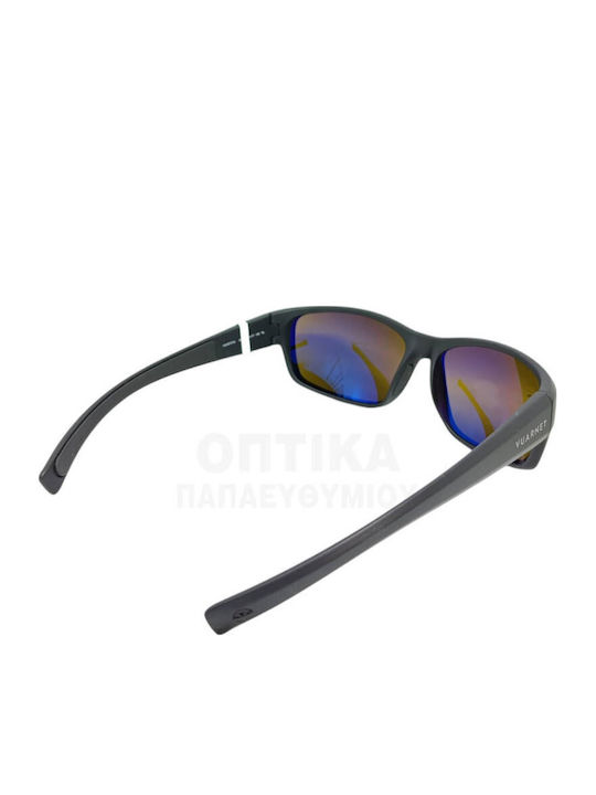 Racing Male Sunglasses With Black Horn-Rimmed Frame And Yellow Polarized Mirror Lens