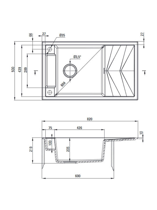 Deante Подплотен Кухненски Мивка Inox със Смесител 50x82см Сива