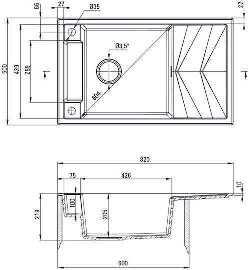 Deante Chiuvetă De Bucătărie Magnetică Sub Masă Din Granit Lichid M82xL50cm Gri