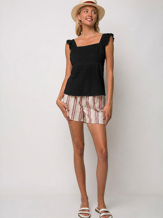 Damen Bluse Aus Baumwolle Mit Spaghetti-Träger Schwarz