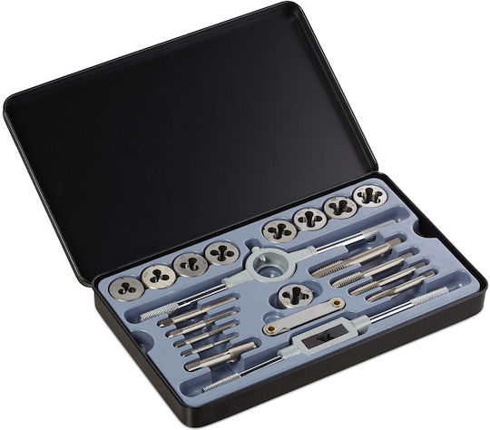 Relaxdays Set De 22 Bucăți De Piulițe Și Filiere Negru Argintiu Gri 2.5x15.5x25 Cm