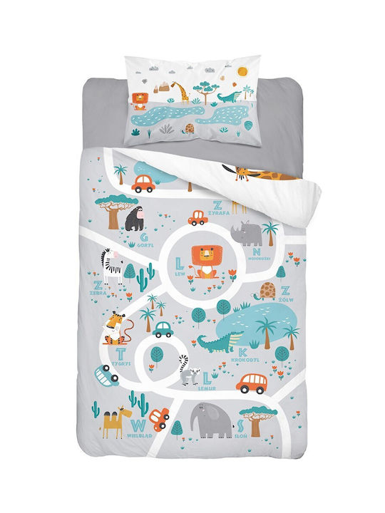 Detexpol Set Cearceaf Pentru Bebeluş Cu Faţă De Pernă Gri Alb 90x120cm