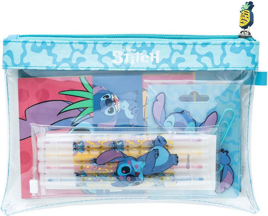 Disney 13-piece School Supply Set Stitch Patterns Tropical Collection Blue