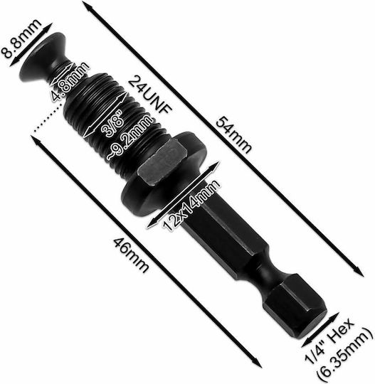 Drill Chuck Adapter 1/4" Hex 3/8"-24unf Black Oem