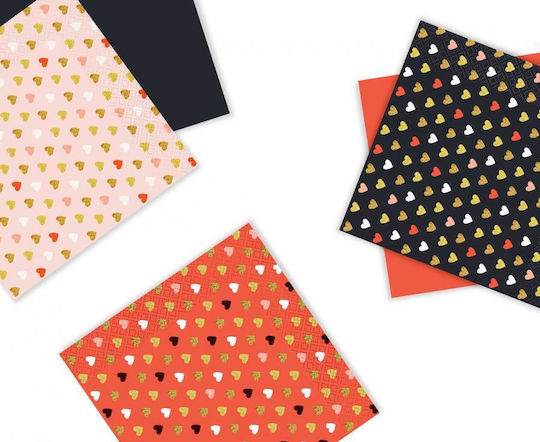 Black Valentine's Heart Napkins 33x33cm 20pcs