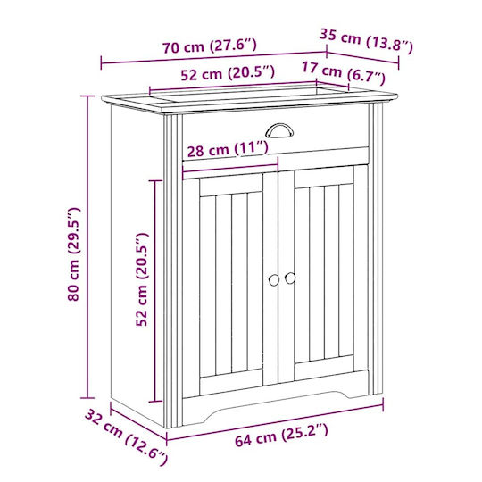vidaXL Πάγκος με Νιπτήρα Μ70xΒ35xΥ80cm Λευκό
