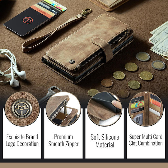 Caseme C30 Iphone 17 Pro Max Card Slots Zipper Wallet Leather Case Brown