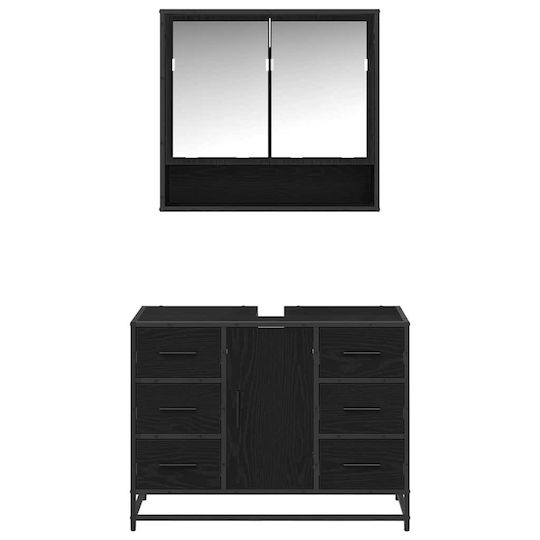 vidaXL Шкаф със Мивка, Огледало & Колона Д80xШ33xВ60см Black Oak