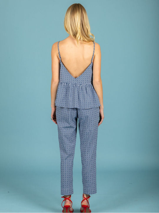 Women's Cotton Pantaloons in Relaxed Fit Checked Blue