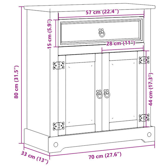 vidaXL Waschtisch ohne Waschbecken L70xB33xH80cm Pine tree