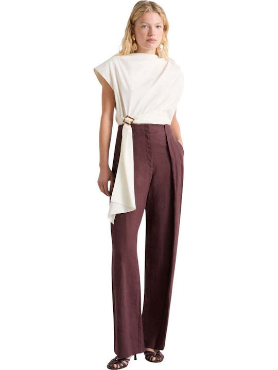 Women's Linen Trousers Burgundy