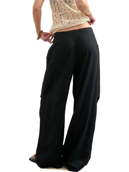 Topshop Women's Linen Pantaloons with Rubber Band in Straight Leg Style Black Topshop Women's Linen Pantaloons with Rubber Band in Straight Leg Style Black