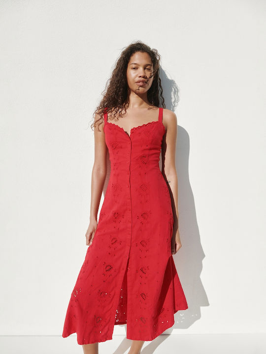 Sommer Midi Hemdkleid Rot Stern