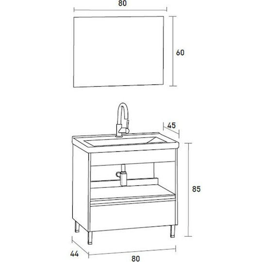 Pro Bagno Neanthis 935 Countertop with Sink & Mirror with Light L80xW45xH85cm Black