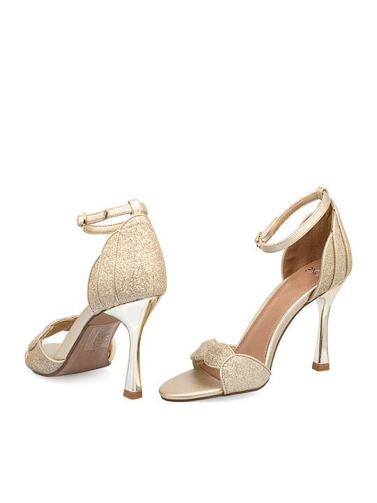 Damen Sandalen Aus Leder Gold
