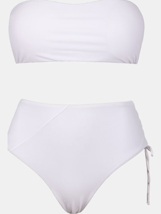 Bikini Set Strapless High Waist White Size L White