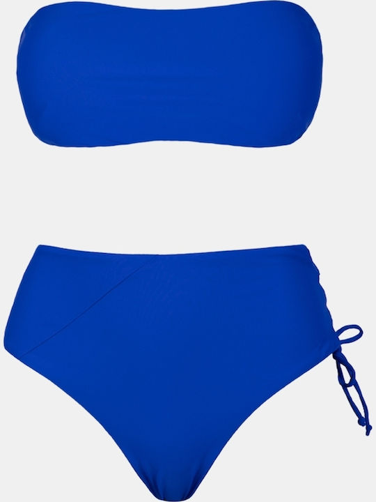 Set Bikini Strapless Hohe Taille Blau Größe S Blau