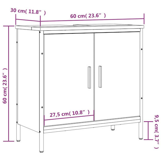 vidaXL Schrank Waschtisch ohne Waschbecken L60xB30xH60cm Gray