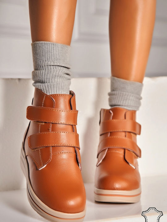 Leder Damen Stiefeletten Tabac