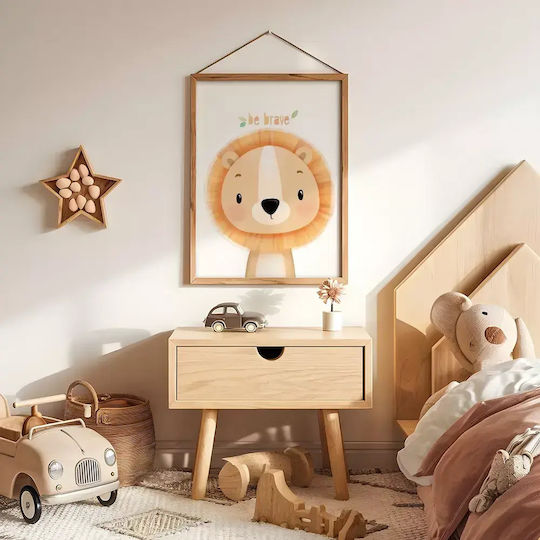 Kids Wall Art Lion with White Frame Made of Wood 40x50cm