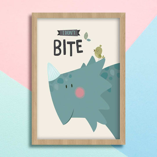 Kids Wall Art Dinosaur with White Wooden Frame 40x50cm