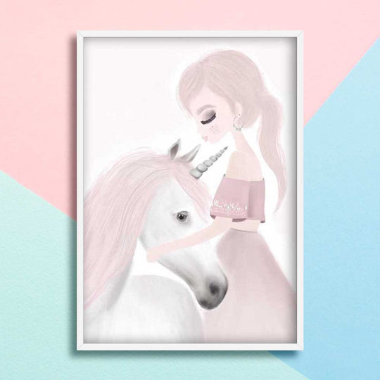 Παιδικό Κάδρο Unicorn με Λευκή Κορνίζα από Ξύλο 40x50εκ.