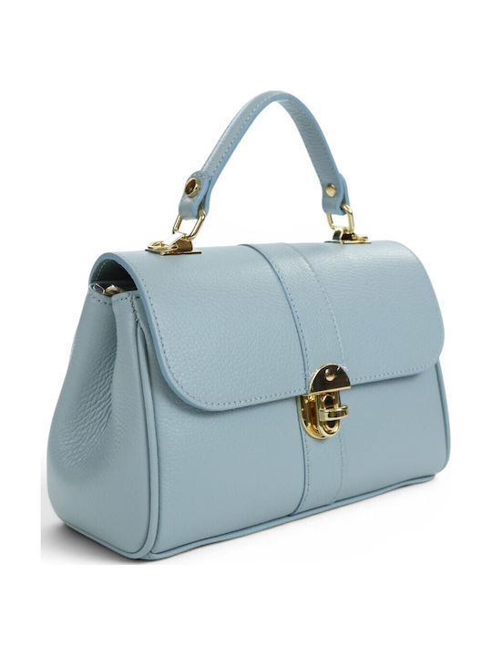 Damen-Ledertasche mit Klappe Light Blue