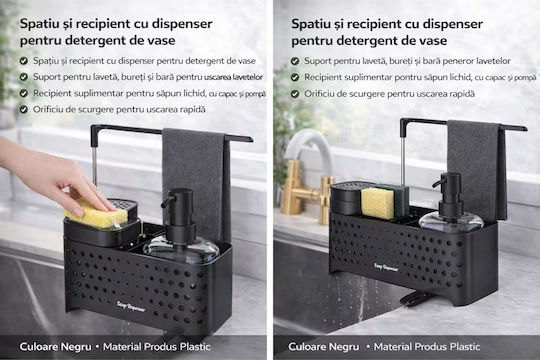 Bază De Organizare Pentru Chiuveta De Bucătărie Din Plastic Negru 23x10x24.5cm