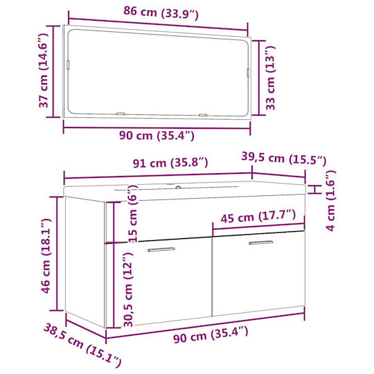 vidaXL Blat cu Lavoar L91xW18.5xH39.5cm Maro