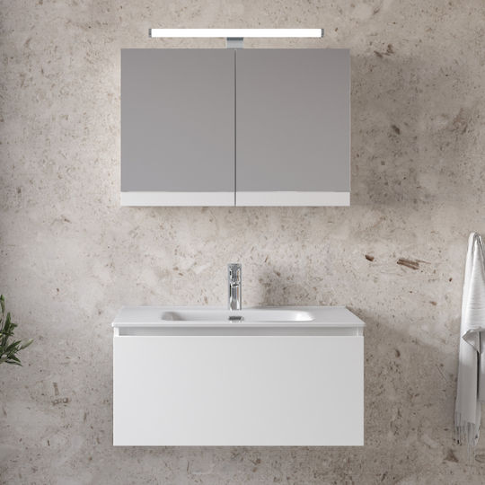 Furnibath Πάγκος με Νιπτήρα & Καθρέπτη Μ81xΒ35xΥ46cm Λευκός
