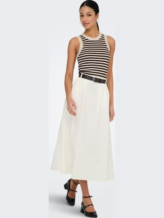 Pleated High Waist Maxi Skirt Ecru