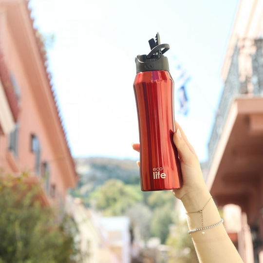 Ecolife Ανακυκλώσιμο Μπουκάλι Θερμός Ανοξείδωτο BPA Free 550ml THERMOS με Καλαμάκι