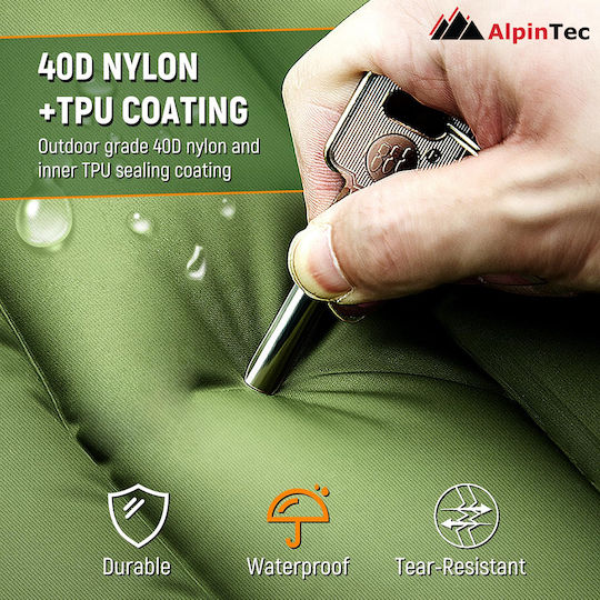 AlpinPro Single Camping Sleeping Mat 190x63cm Thickness 12cm Green