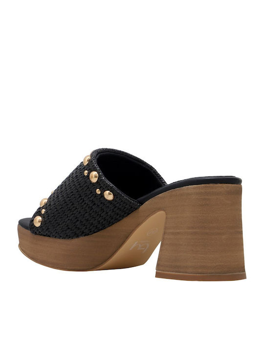 Mules with Chunky High Heel in Black Colour