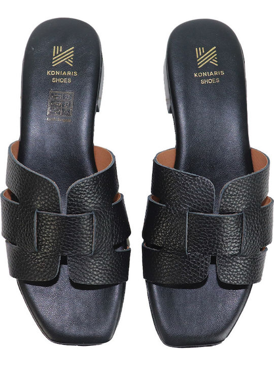 Leather Mules with Low Heel in Black Colour