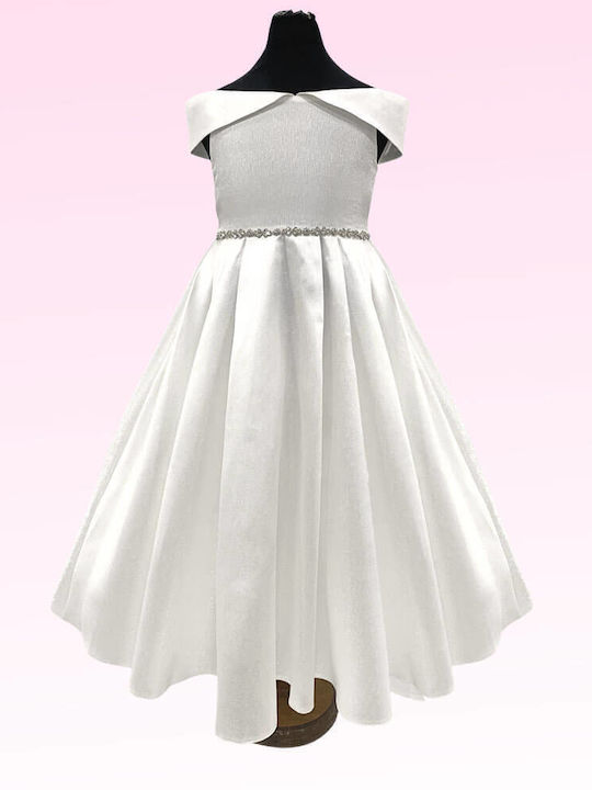 Girls Satin Dress Off White
