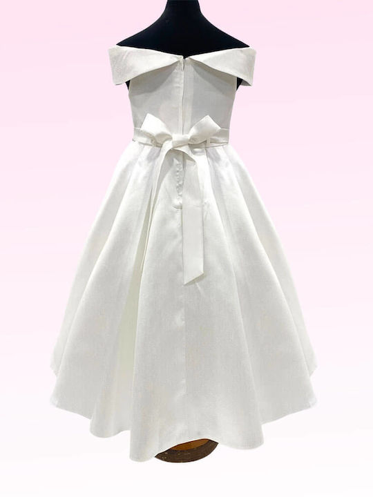 Girls Satin Dress Off White