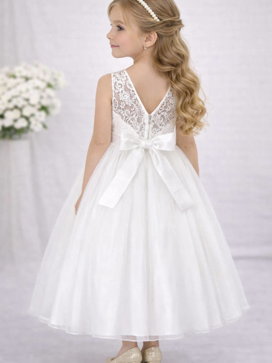 Girls Satin Dress Off-white