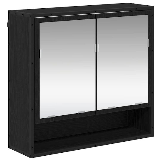 vidaXL Blat cu Lavoar, Oglindă & Coloană L35xW37.5xH100cm Black Beech