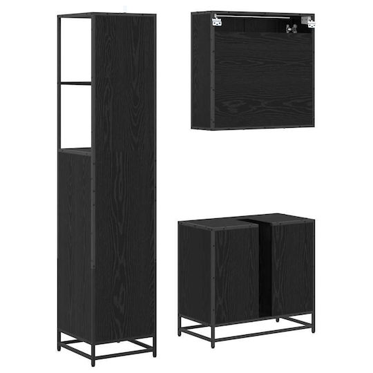 vidaXL Blat cu Lavoar, Oglindă & Coloană L35xW37.5xH100cm Black Beech