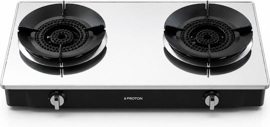 Proton Countertop Gas Double Burner Inox