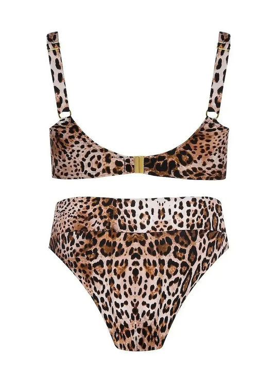 Set Bikini με Ελαφριά Ενίσχυση Ψηλόμεσο Καφέ